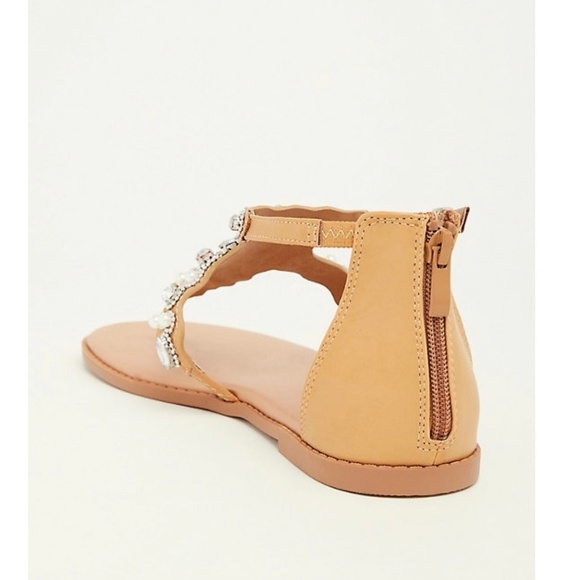 TORRID TAN FAUX LEATHER RHINESTONE SANDAL WIDE - Picture 3 of 7